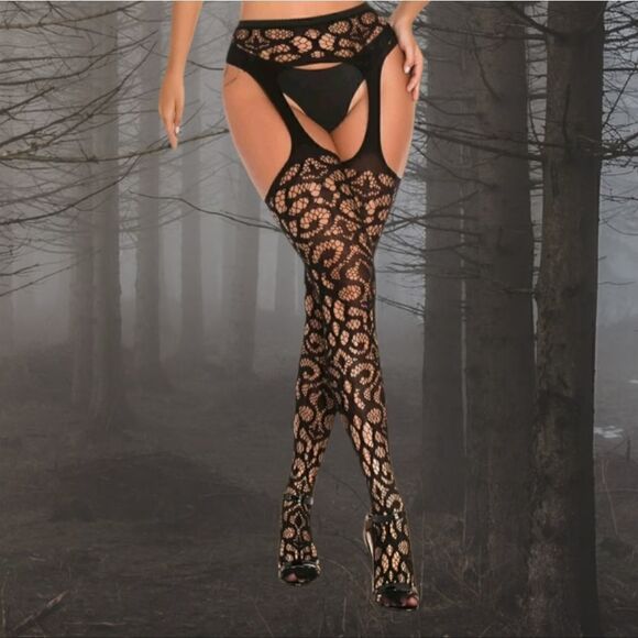Black Lace Garter Stockings One Size - Picture 1 of 5